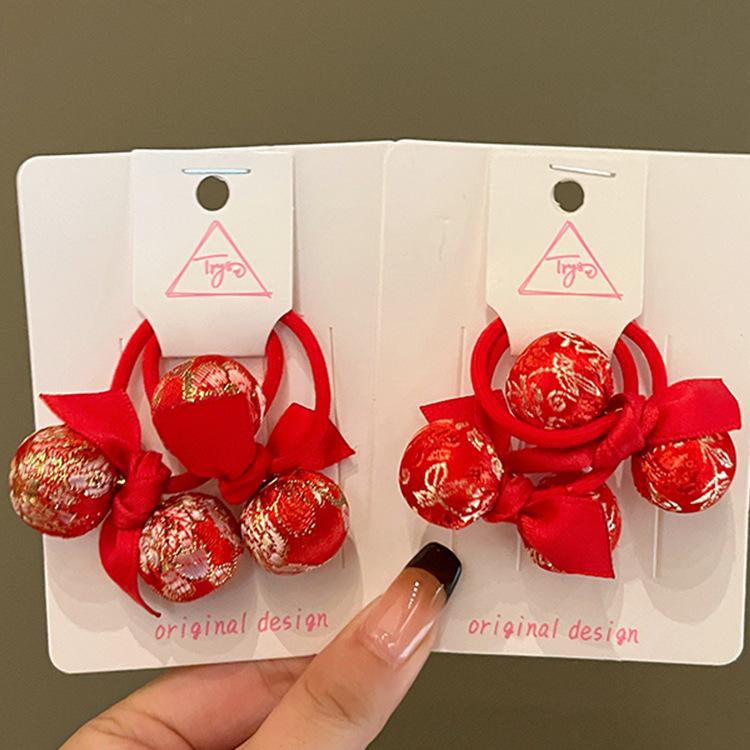 Chinese New Year Red Embroidery Hair Tie for Girls