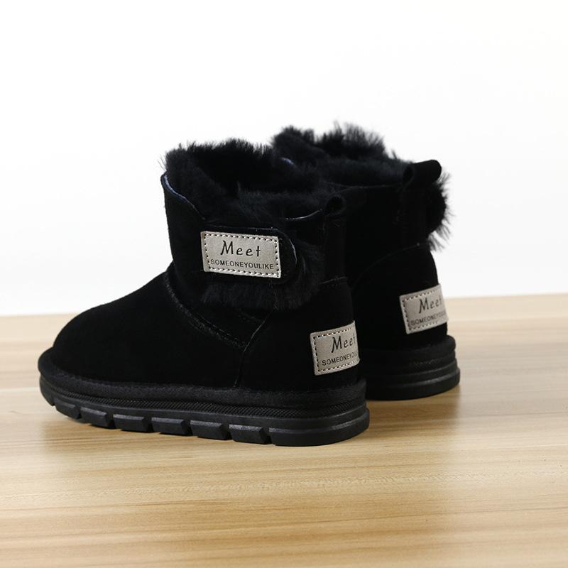 

Cowhide Children s Winter Snow Boots Warm Suede Kids Cotton-padded Shoes Boys Girls Fashion Shoes 22(insole 15cm) чорний