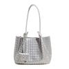 Simple casual woven tote bucket bag women's 2026 spring new pleated fashion niche shoulder armpit bag