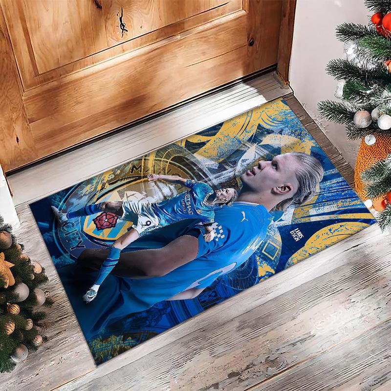 Tappeto in Flanella Stampato Erling Haaland Antiscivolo Morbido Poliestere Tappeto per Pavimento Tappetino Decorativo da Interno per Camera da Letto Soggiorno Divano
