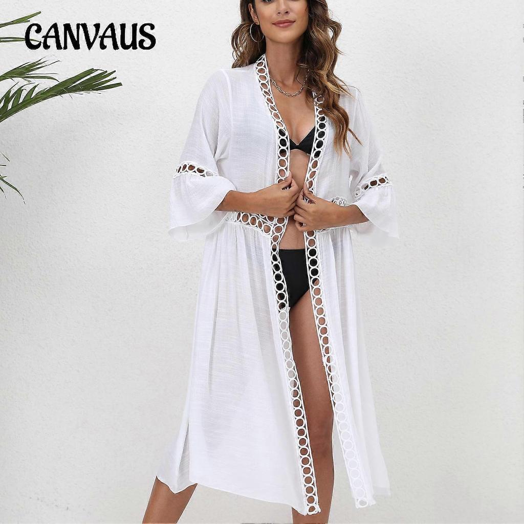 Plus Size Seaside Holiday Beach Cover-up Women's Loose Seven-quarter Sleeve Lace Splicing Sunscreen Cardigan