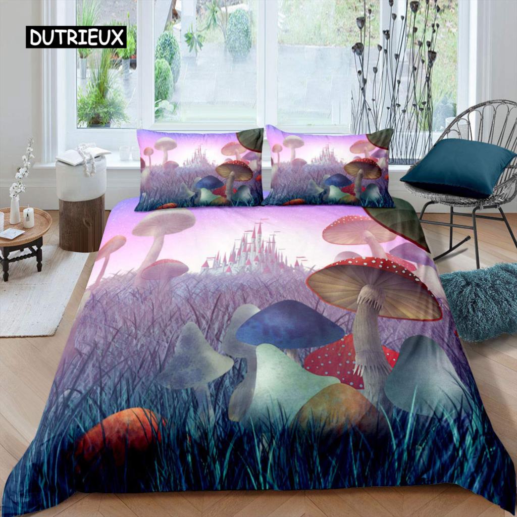 Mädchen Pilz Bettbezug Cartoon Bettbezug Twin Size Kawaii Bettwäsche Set Wild Garden Species Plant Polyester Quilt Cover