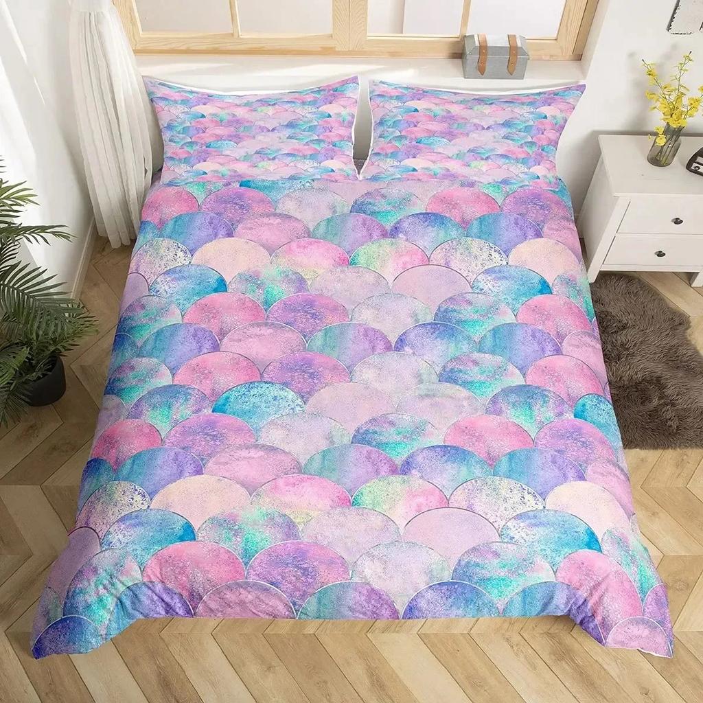 Mermaid Tail Fish Scales Girly Shell Starfish Comfortable Duvet Quilt Cover Pillowcase Bedding Set Children Bedroom Home Textile