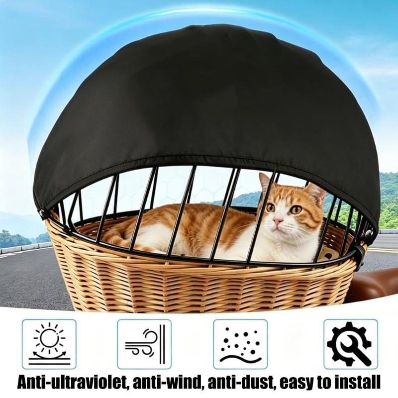 Dark Cloth Pet Bike Basket Cover, Corner Cord Shade Panel for Open Basket Travel and Quick Put-Away Between Pauses