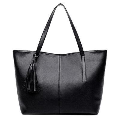 Big Size Fashion Women Handbag Totes Pure Color Large Shoulder Bags Tassel Decor Purse