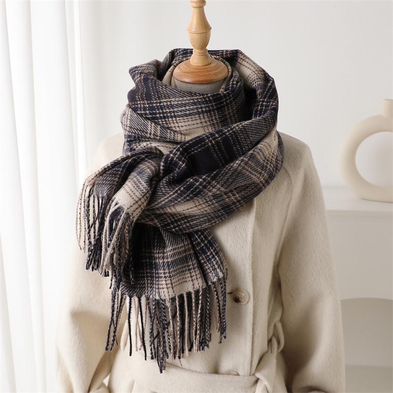 Fashion Faux Cashmere Stripe Winter Warm Scarf Women Soft Shawls Designer Thick Wrap Poncho Unisex Pashmina Blanket Neckerchief