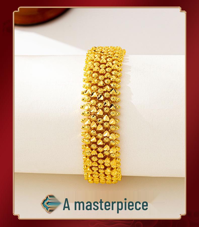 Retro Gold Heart Bead Bracelet for Women - High-End Imitation Southeast Asian Jewelry, Versatile Accessory