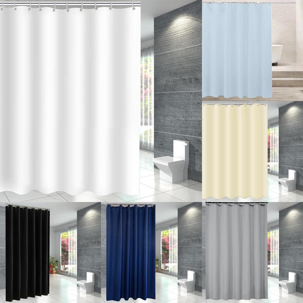 Waterproof Solid Color Polyester Shower Curtain Hooks Set For Decor Bathroom