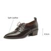Fashion New Spring Split Leather Women Shoes Pointed Toe Women Pumps Chunky Heels Lace Loafers Shoes for Women French Retro Casual Shoes