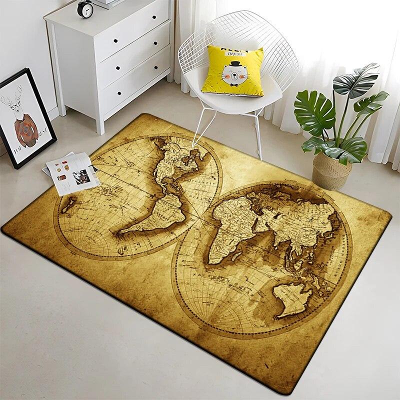 Retro navigace Mapa Vzor Dekorativní čtvercový koberec Moderní dům Obývací pokoj Podlaha Matná Ložnice Koberec Umění Plakát Podložka Vějíře Dárek