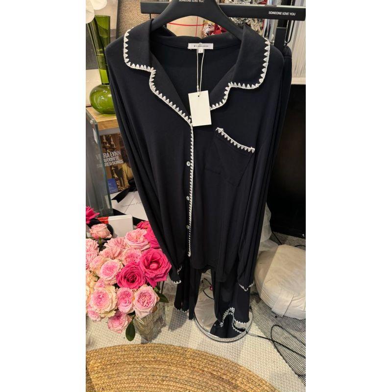 

Italian Light Luxury ~ Modal 60 Thread Pajamas Women s Suit Shell Seam Long sleeve Trousers Skin-friendly Homewear Classic Black S