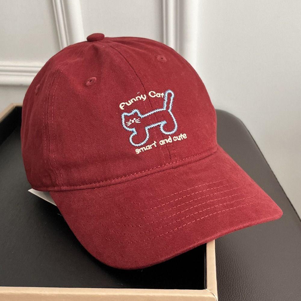 Adjustable Sunscreen Baseball Cap Breathable Cotton Peaked Hat Cat Embroidered Cap  Unisex