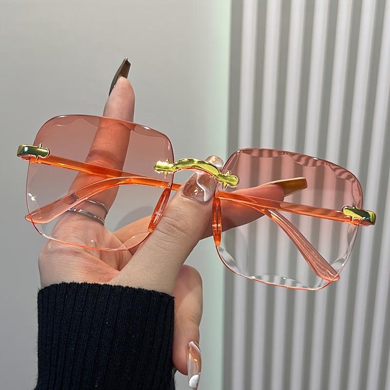 Fashionable frameless gradient women's glasses - square PC lens glasses suitable for women to take pos