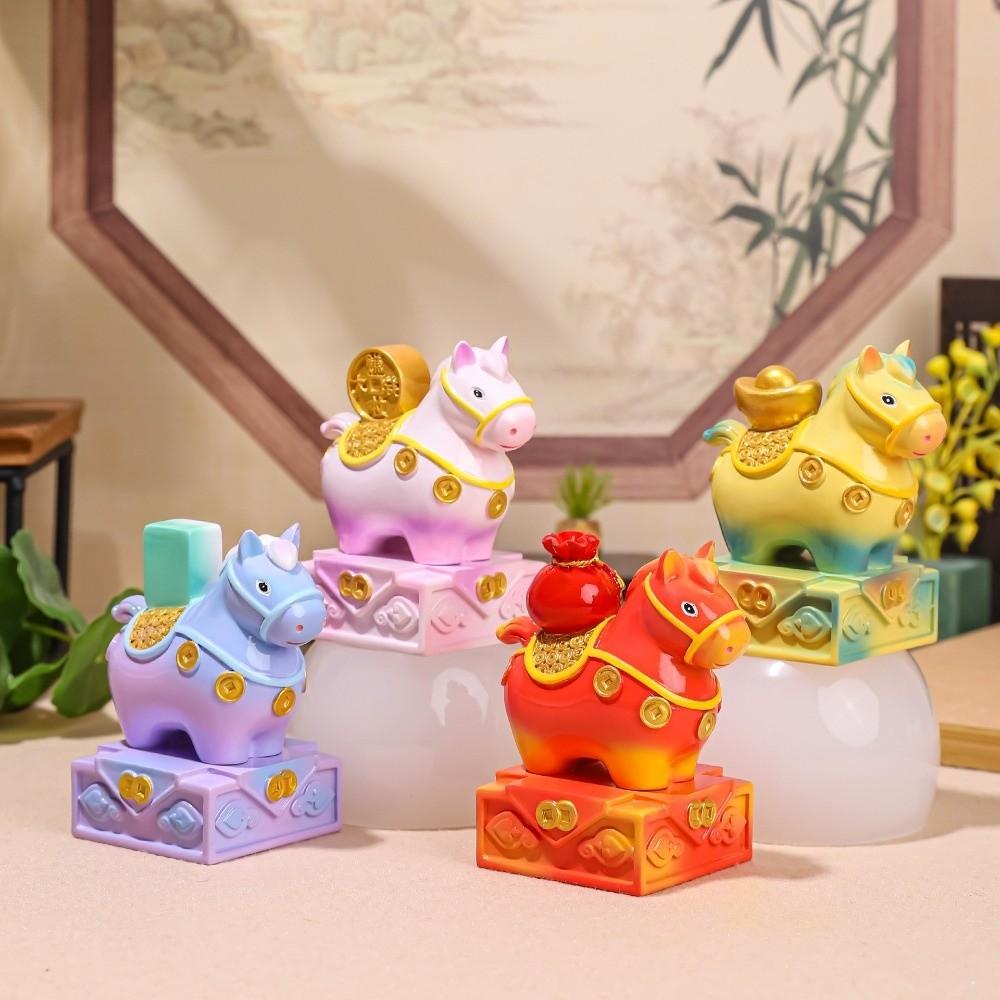 Resin Zodiac Horse Figurines Seal Shape Horse Mascot Collectible Desktop Ornament  Gift Giving