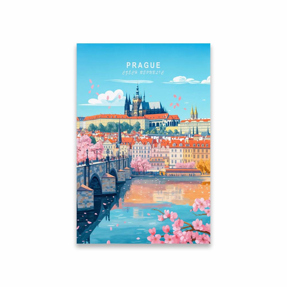 Prague Travel Poster Czech Republic Wall Art Travel Landscape Prints Prague Castle Europe Travel Canvas Painting Bedroom Decor 21X30CMNo Framed