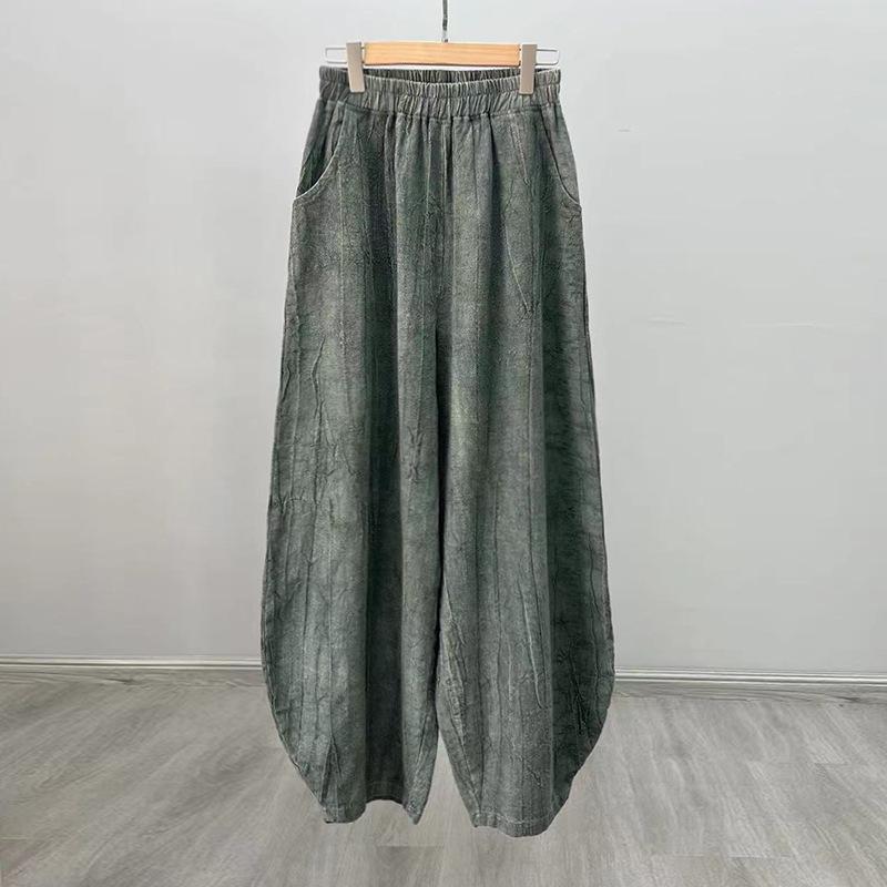 Women's Hemp Tie-Dye Distressed Lantern Pants: Cotton & Linen Zen Meditation Wear 26