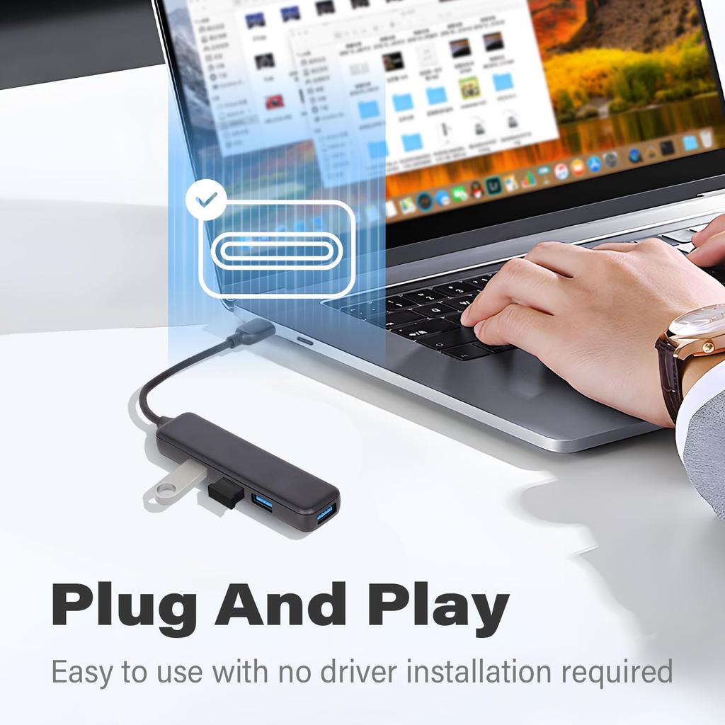 USB Hub and Portable USB To Multiport Splitter with USB Extender for Laptops and Desktop Computers 4-port (2 Pieces), Ultra-thin USB-C Adapter,