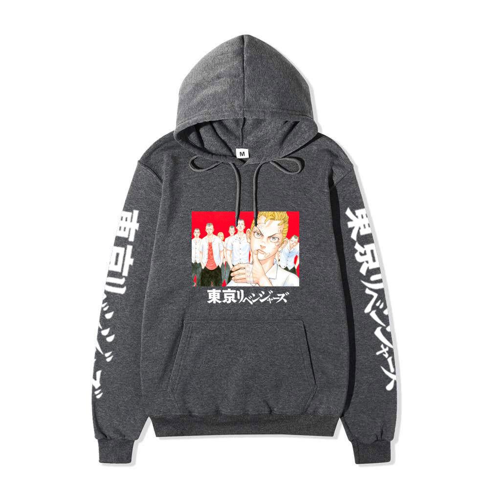 Tokyo Revengers Anime Pullover Hoodie, Takemichi Group Character Print Long Sleeve Sweatshirt Unisex Street Hoodie with Japanese Sleeve Letter