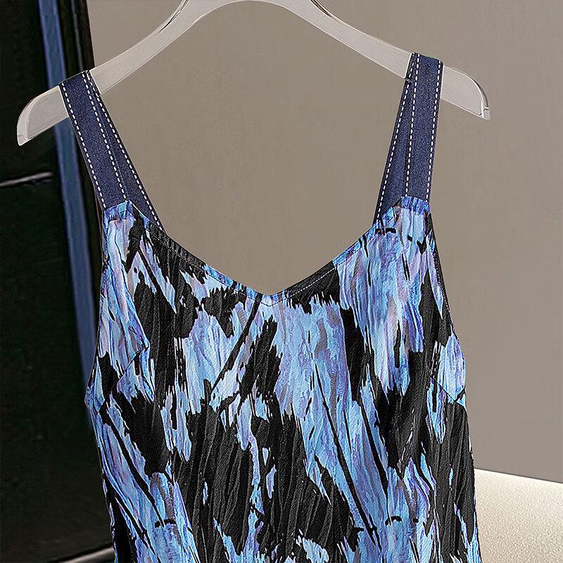Women's Printed V-Neck Midi Cami Dress