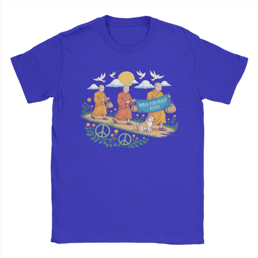 Walk for Peace Aloka Buddhistische Mönche T-Shirts Unisex Damen Baumwolle Cooles T-Shirt Tees Kurzarm Kleidung Geburtstagsgeschenk