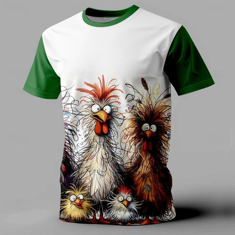 Men's Humor Chicken T Shirt Funny 3D Animal Rooster Print Short Sleeve T-Shirts Outdoor Casual Street Style Sports Male Clothing