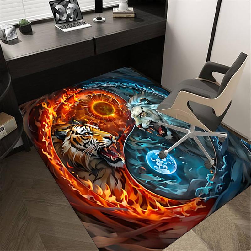 1pc Fire and Ice Animals Themed Rug for Home Decor, Non-slip Office Carpet, Chair Mat, Outdoor Mat, Christmas and Halloween Gifts-0731148