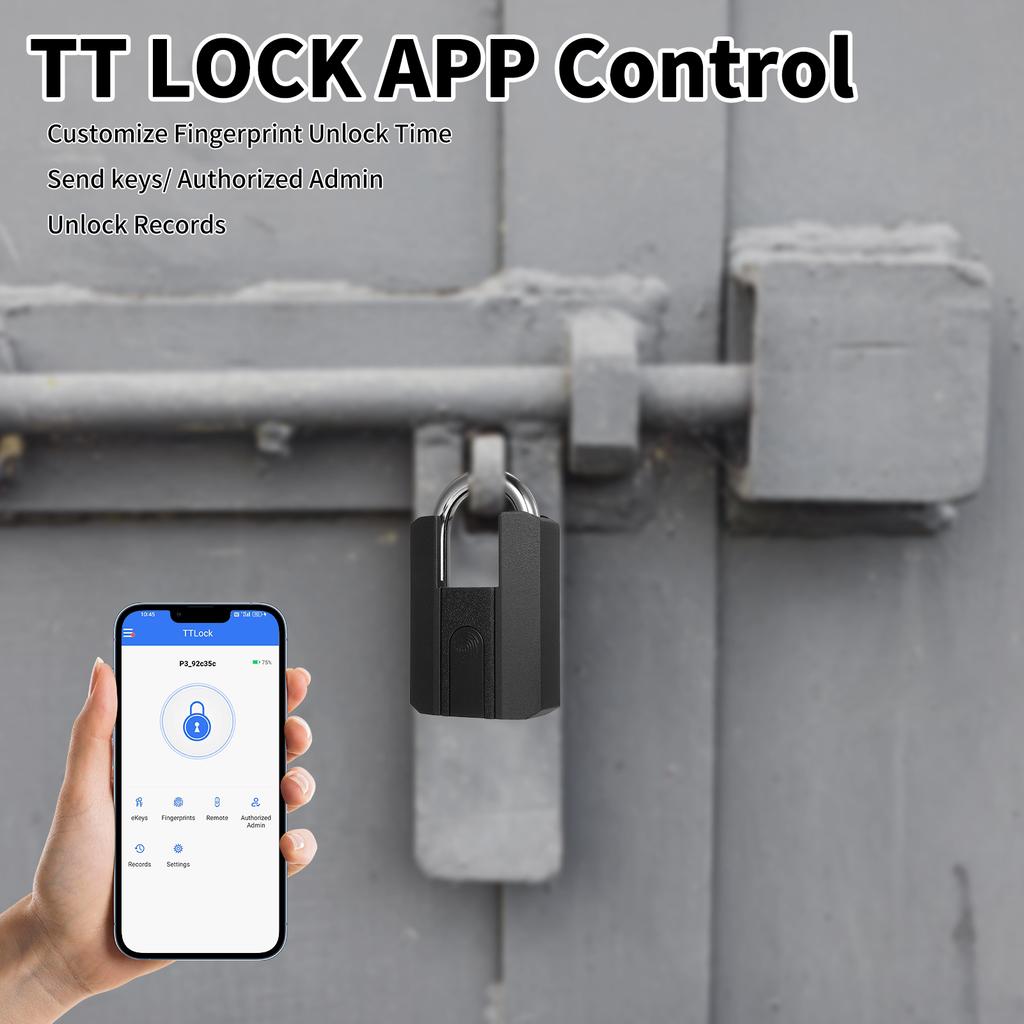 Heavy Duty Fingerprint Padlock with APP Waterproof Smart Lock with Key for Warehouse Fence Outdoor Gate Rechargeable