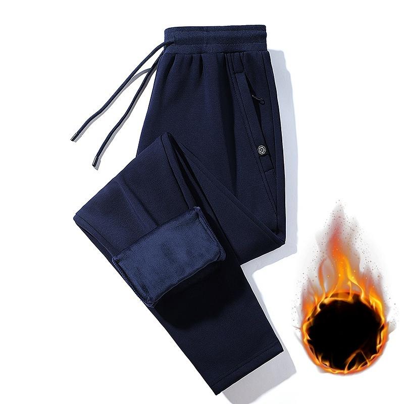 Men's Casual Trousers - Loose-Fit Cuffed Sweatpants Autumn/Winter Straight-Leg Fleece-Lined Men's Trousers Plus Size Sports Trousers for Men