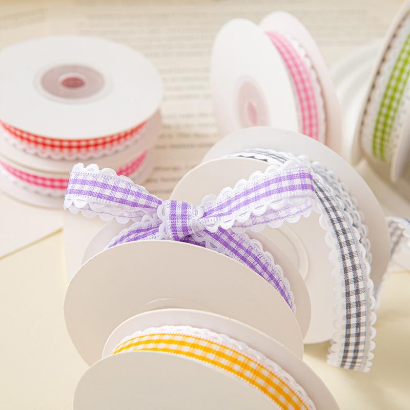 10 Yards für Schleifen Haarschmuck Geschenkverpackung 1,5cm Blumenstrauß DIY Basteln Candy-Wave Gingham-Band Karostoff