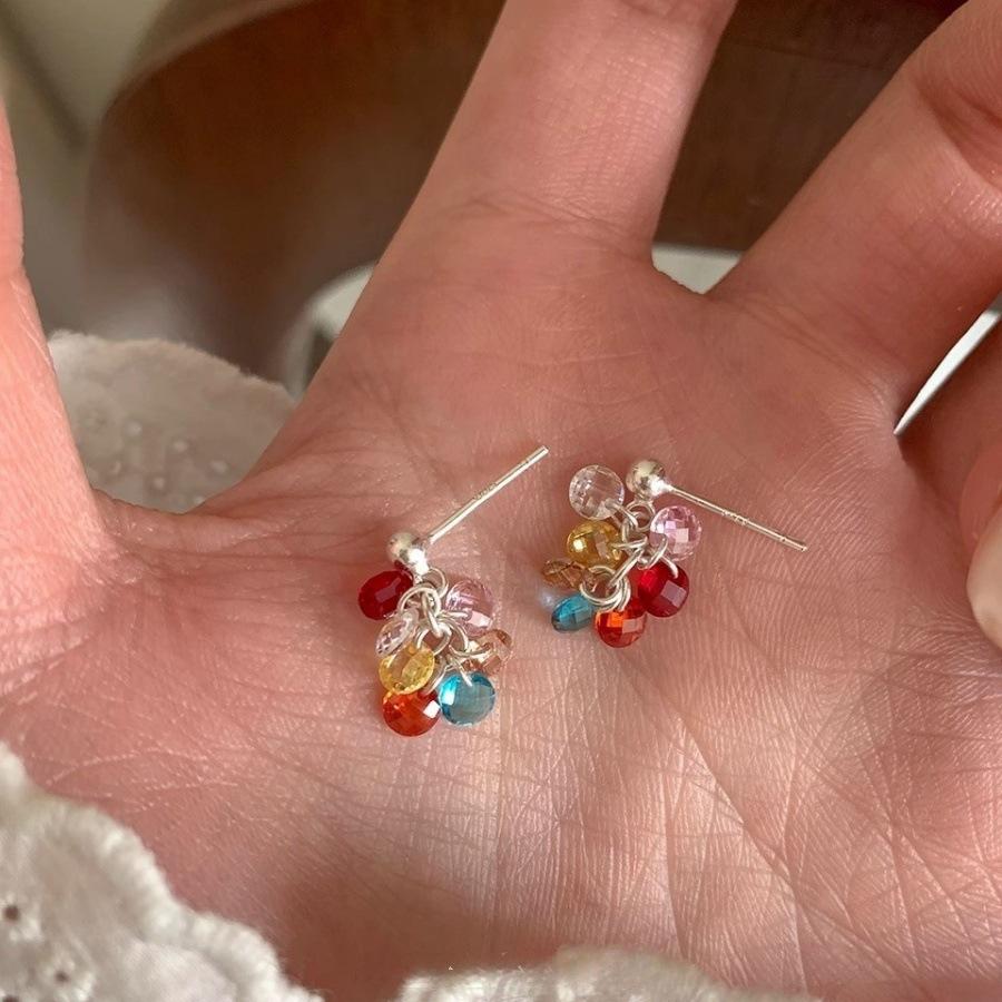 Small Fresh Color Crystal Beaded Stud Earrings Women's 2025 Earrings Vintage Design Earrings