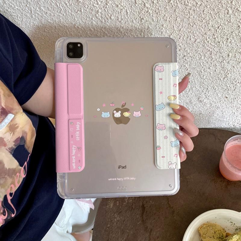 Cartoon Animal Strawberry Cherry Tablet Case IPad 10th 11th Gen Air 8th Pro 12.9 Inch Side-Attach Detachable Cover PC Material