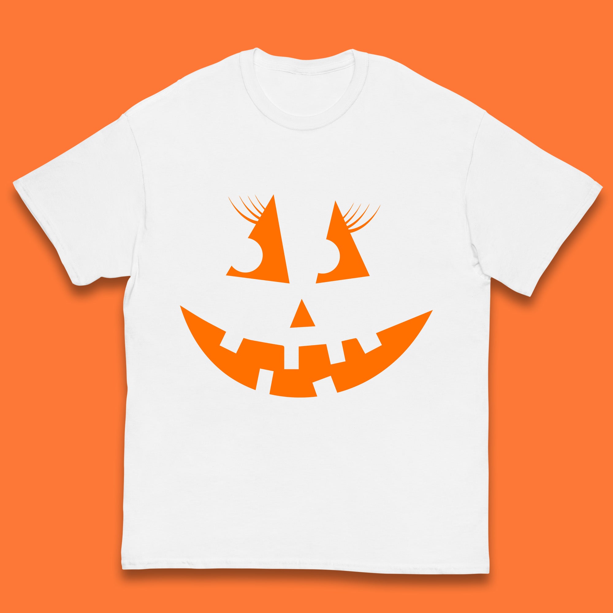 

Halloween Pumpkin Jack-o-lantern Girl Evil Scary Horror Smile Face Kids T Shirt 130