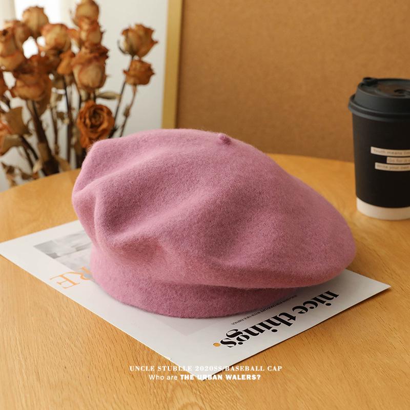 Women's Artistic Retro Wool Beret - Solid Color Autumn/Winter Hat