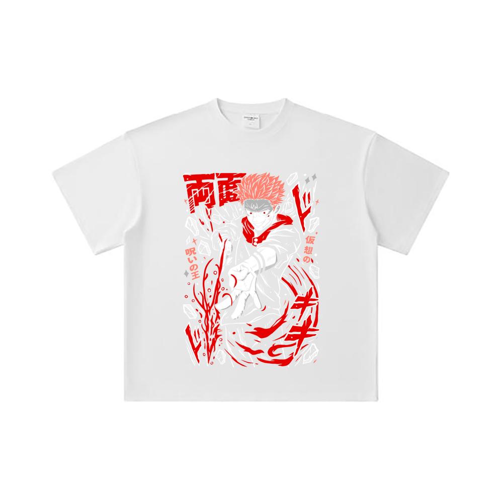 260 GSM Double Yarn 32 Count 100% Cotton Jujutsu Kaisen V31 Sukuna Print Unisex Heavy Cotton T Shirt