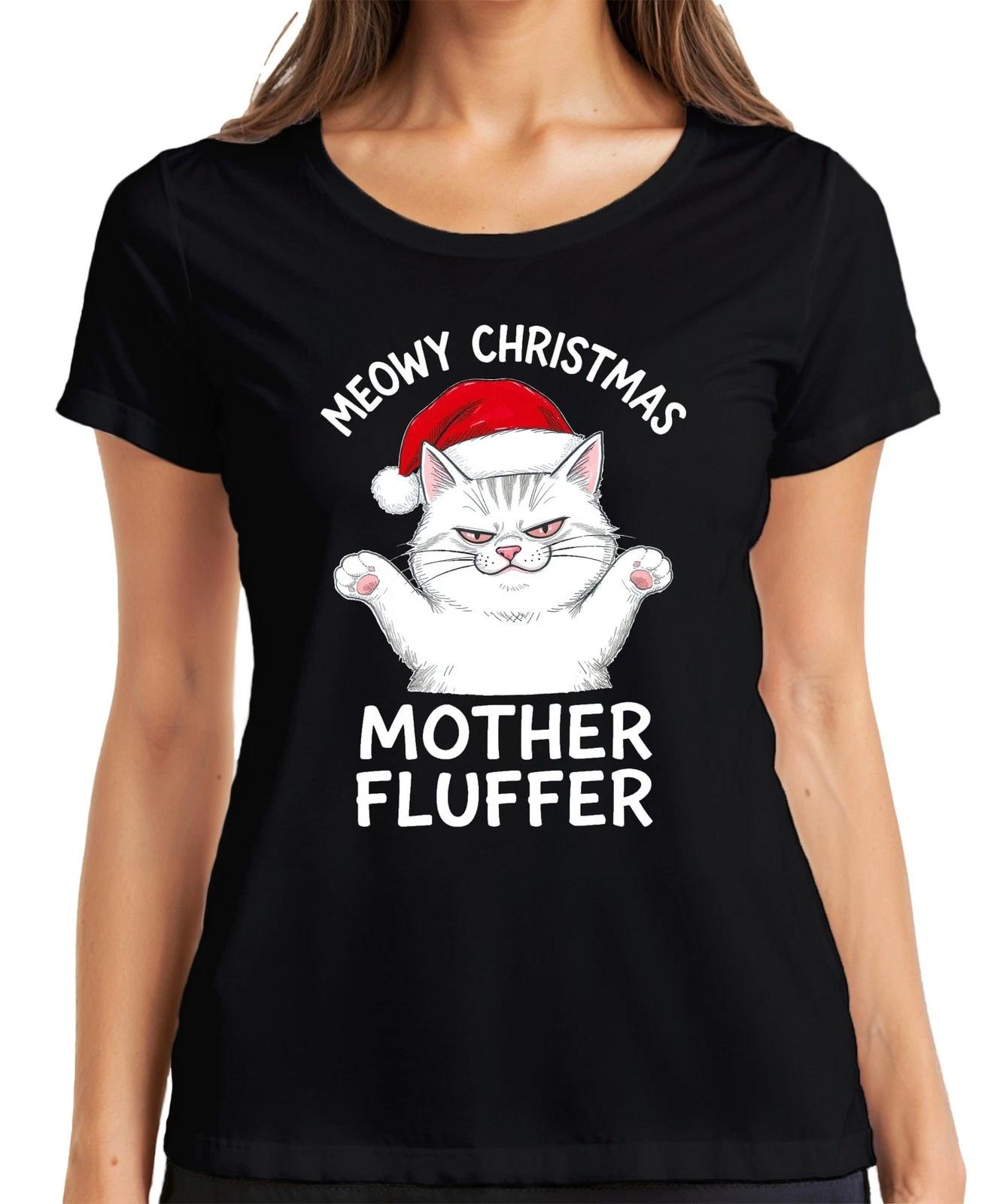 MEOWY CHRISTMAS MOTHER FLUFFER Weihnachten Katze Geschenk Lustig Damen T-Shirt XL