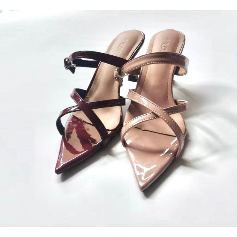 New Style Summer Pointed Toe Slippers Women Red Patent Leather Open Toe Stiletto High Heels Women Outside Wear Sexy Sandals