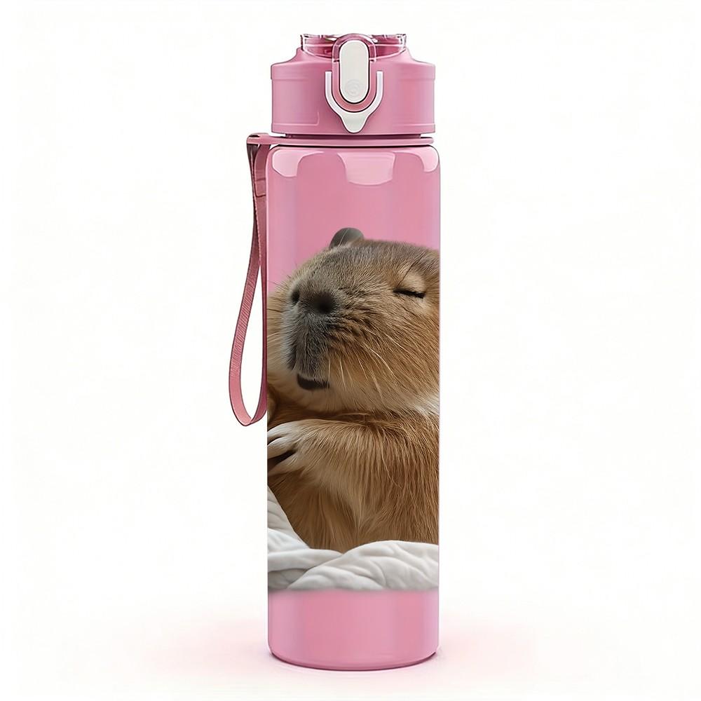 1PC Capybara Cute Rodent Animal Print 750ml Color Plastic Sports Water Bottle Leakproof Flip Straw Lid Suitable for Sports Office Home Use