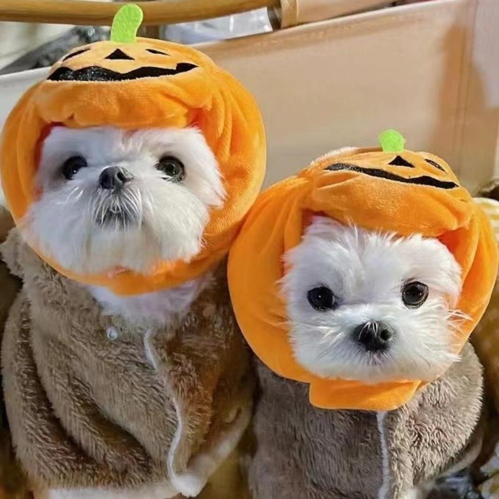 Adjustable Pet Pumpkin Hat Halloween Pet Pumpkin Cap Creativity Cat Pumpkin Headwear