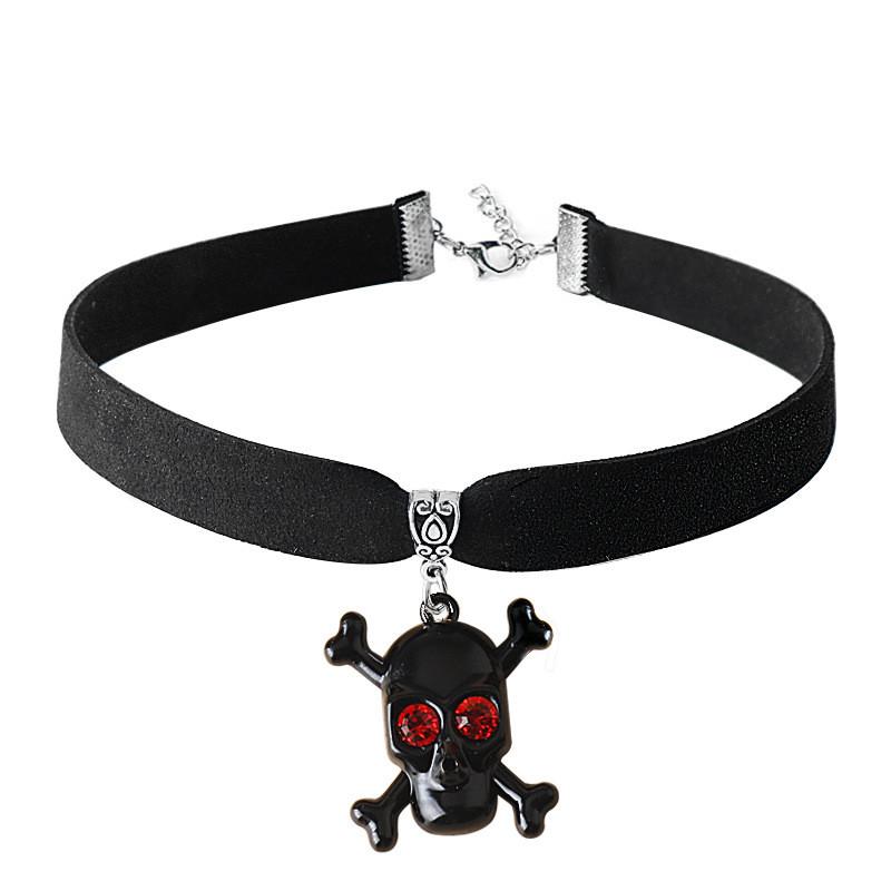 Punk Gothic Skull Cross Necklace With Bat Spider Alloy Pendant For Halloween