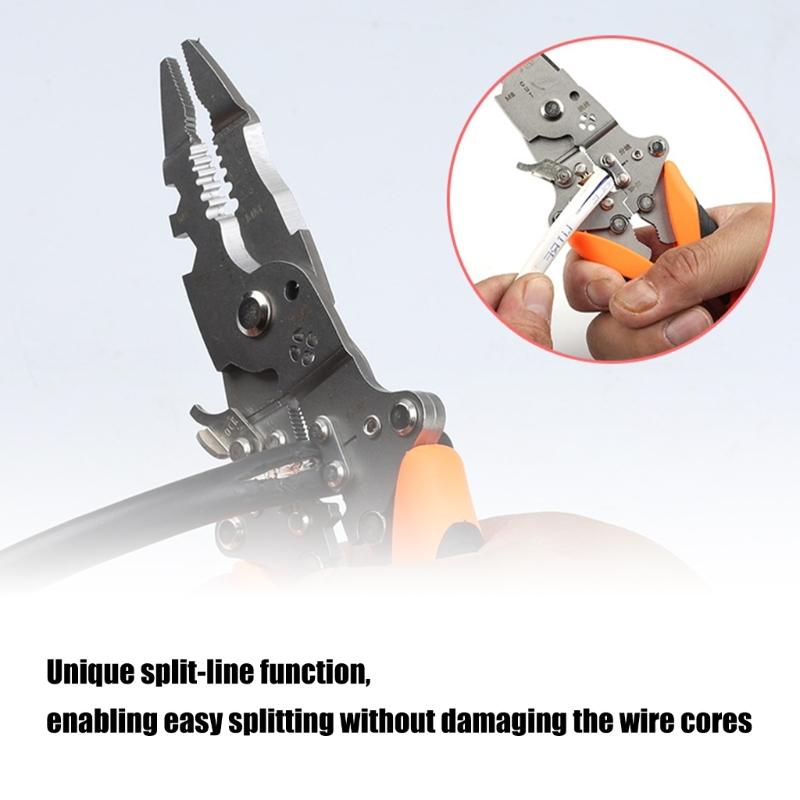 Wire Crimping and Cutting Pliers, Manual Stripper Tool with Grip Head, Fold Lock Storage and Controlled Handling for Repair Work Use