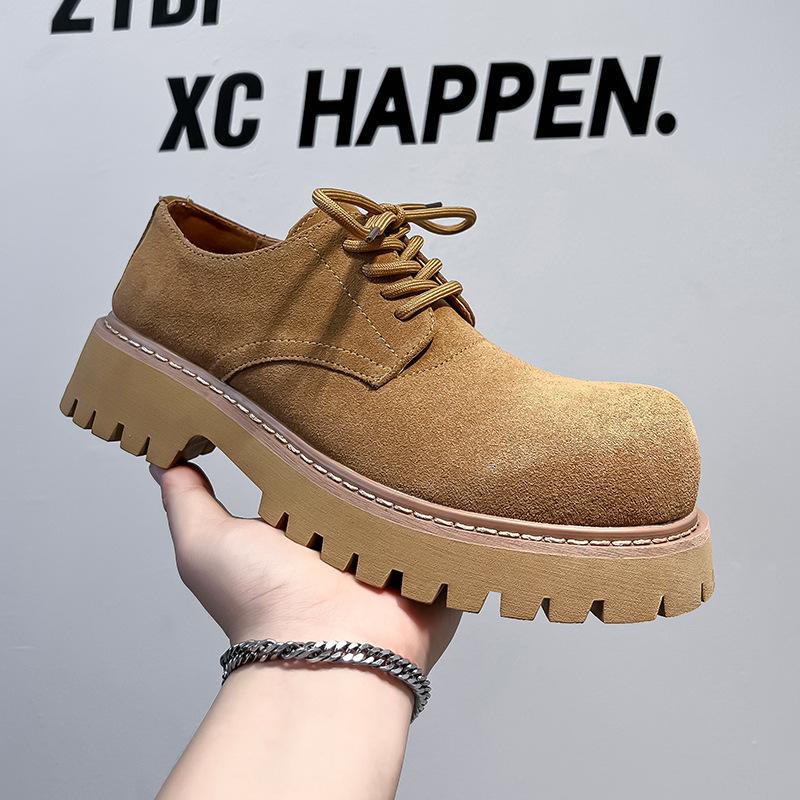 

Туфли Martin с низким верхом из ревеня 2024 года в британском стиле с большой головкой на толстой подошве, кожаные туфли с мягкими бортами для мужчин 24288-A 38 жёлтый