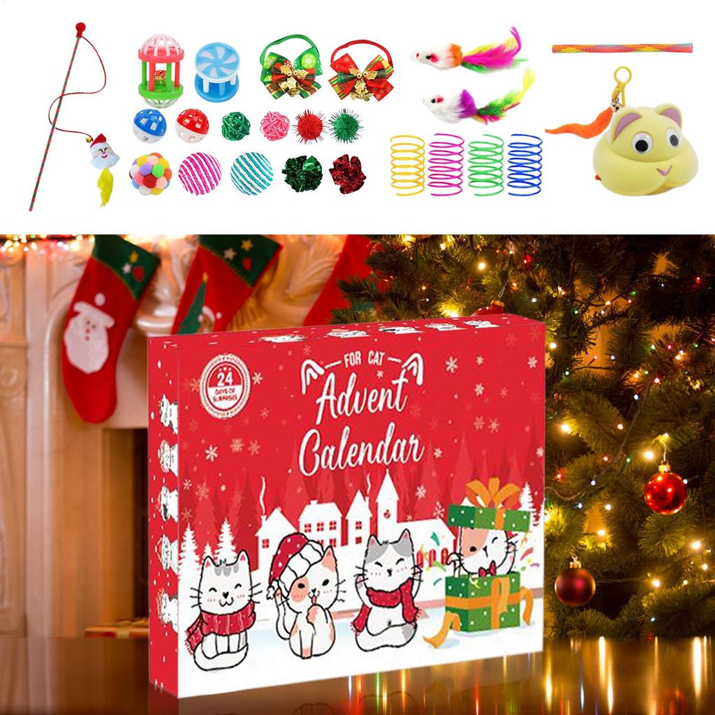 2025 Cat Toy Festive Advent Calendar 24 Days Christmas Countdown Calendar for Cats Kittens Holiday Party Favors for Pet Lovers