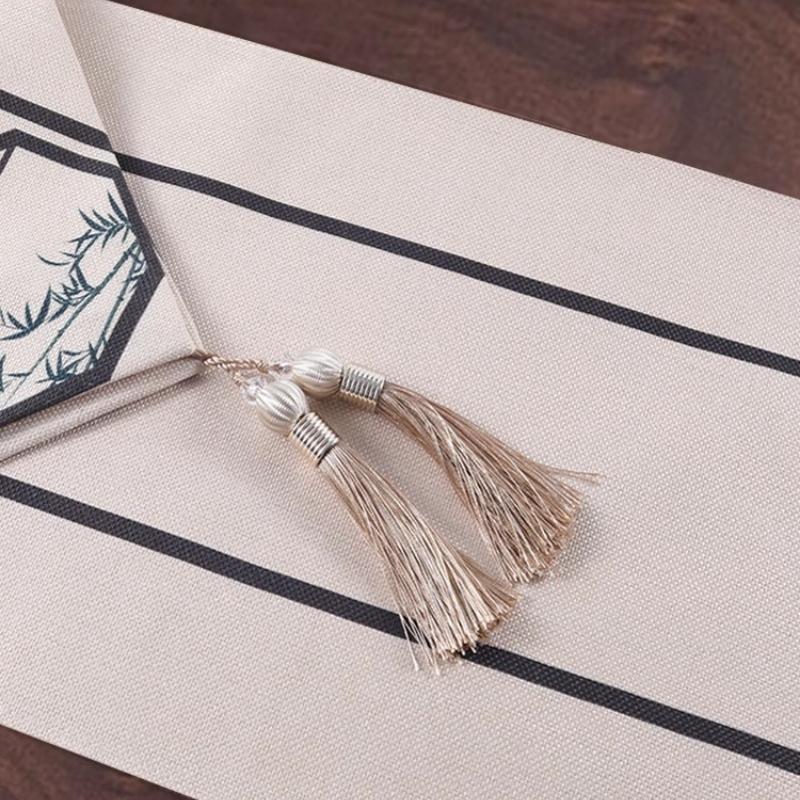 Chinese Style Coffee Table Table Flag Parlor Meal Tables Tassel Pendant Tea Waterproof High-end Long Tea Mat Cover Cloth