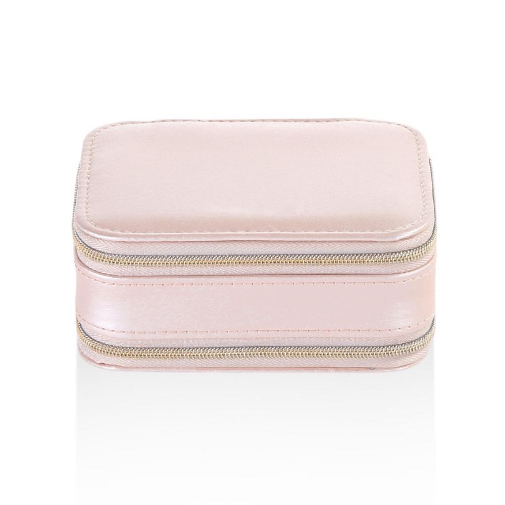 Double Zipper Jewelry Portable Storage Box Ring Earrings Necklace Jewelry Box PU Leather Lipstick Vanity Case