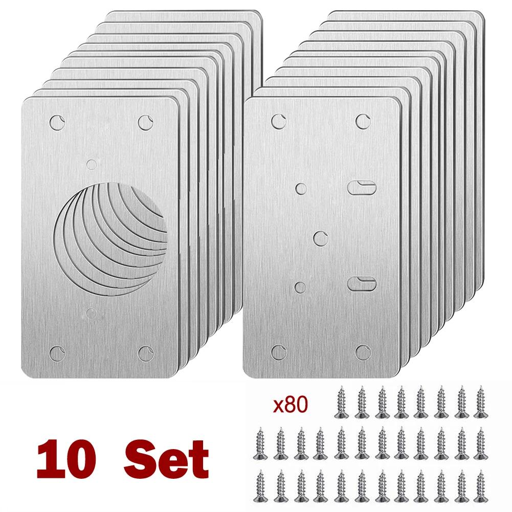 4/10 Pair Stainless Steel Hinge Repair Plate for Kitchen Cupboard Cabinet Door Fixing Screws Hardware