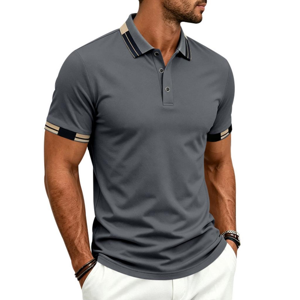 Men’s Short Sleeve Polo Shirt Quick Dry Athletic Golf Shirt with Contrast Collar and Cuffs for Casual Sportswear