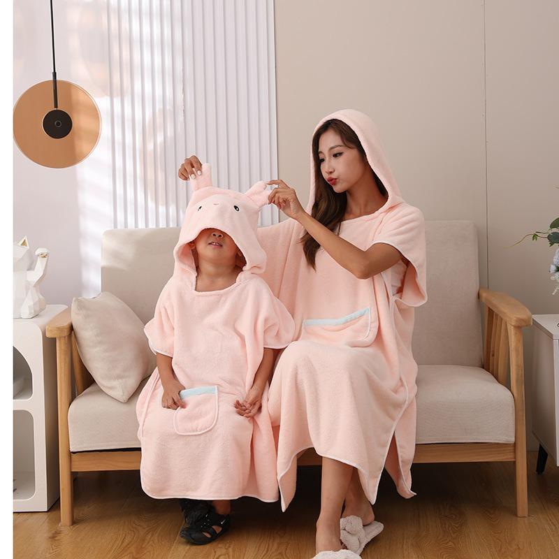 Coral Velvet Adult Children Bathrobe Women Wearable Bathrobes Bath Towels with Hood Thickened Absorbent Bath Towels