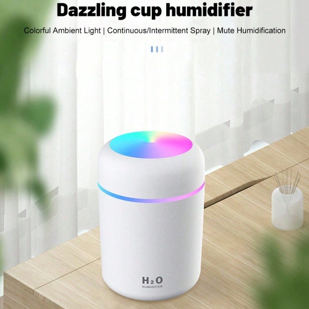 Portable Ultrasonic Air Humidifier, Car Humidifier, Color Cup, Aroma Diffuser, Mist Cooler, USB Car Light Purifier, 300ml