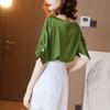 Seidensatin-Oberteil, kurzärmeliges Chiffon-Hemd für Damen, O-Kragen, einfarbig, lockeres, lässiges, kurzes Oberteil, leichtes, luxuriöses drapiertes Hemd für Frühling und Sommer