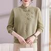 New Chinese Style Fleece-Lined Winter Sweater for Middle-Aged Women